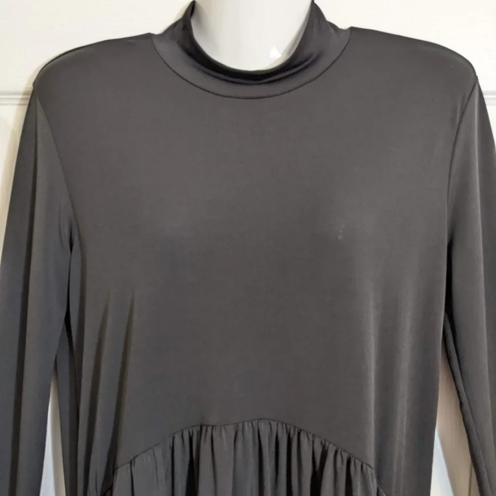 Zara Black Mock Neck Long Sleeve Drop Waist Midi Length Dress - size M - Picture 5 of 12